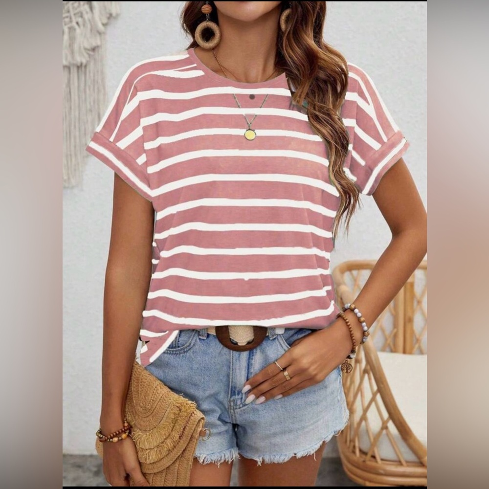Pink and White Stripes - Women’s Top - Size Small